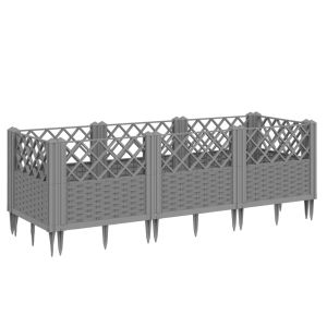 vidaXL jardinera con clavijas pp gris claro 123,5x43,5x43,5 cm