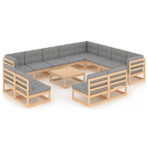 vidaXL juego de muebles de jardín 13 pzas y cojines madera maciza pino