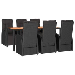 vidaXL juego comedor jardín 7 pzas madera acacia ratán sintético negro