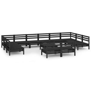 vidaXL juego de muebles de jardín 13 pzas madera maciza de pino negro