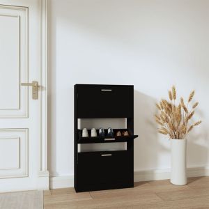 Mueble zapatero madera contrachapada negro 59x17x108 cm