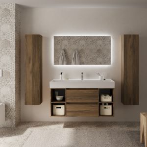 Mueble baño bequia 120cm + coqueta centrado + lavabo cerámica| nogal