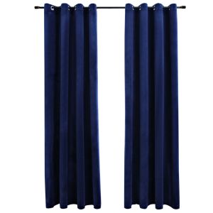 vidaXL cortinas opacas anillas 2 pzas terciopelo azul oscuro 140x175cm