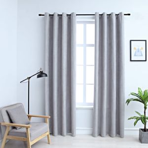 Cortinas opacas con anillas de metal 2 pzs gris 140x175 cm es6943