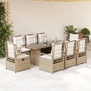 vidaXL set comedor de jardín 9 pzas con cojines ratán sintético beige