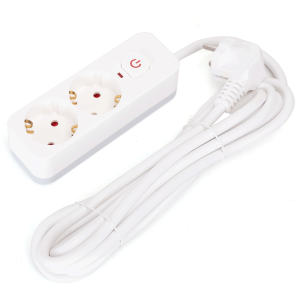 Aigostar regleta enchufes, alargador 2 tomas, cable 3m, interruptor, blanco