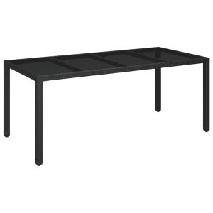 vidaXL mesa de jardín superficie de vidrio ratán pe negro 190x90x75 cm