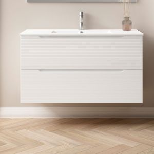 Mueble baño y lavabo boreal 100x45cm acabado blanco mate 2 caj. Suspendido