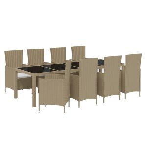 vidaXL set de comedor de jardín 9 pzas y cojines ratán sintético beige