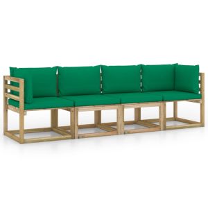 vidaXL sofá de jardín de 4 plazas con cojines verde