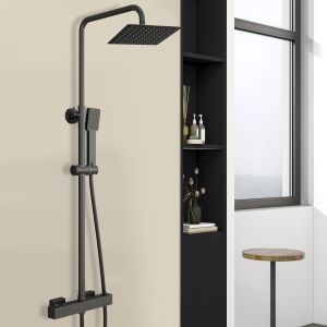 Aica columna ducha termostática negro mate cuadrada 732-1152mm para baño