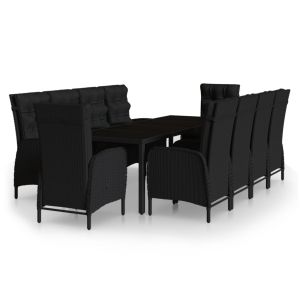 vidaXL set de comedor de jardín 11 piezas ratán sintético negro