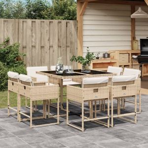 vidaXL set comedor de jardín 9 pzas con cojines ratán sintético beige