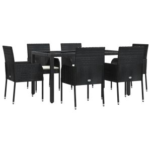 vidaXL set de comedor de jardín 7 pzas y cojines ratán sintético negro