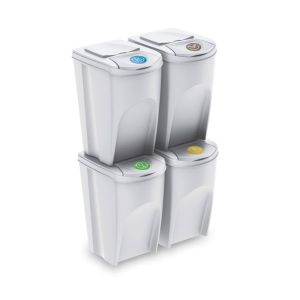 Well home set de 4 cubos de basura-papelera reciclaje, blanco roto, 4x35l