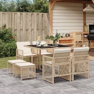 vidaXL set comedor de jardín 9 pzas con cojines ratán sintético beige