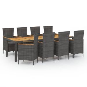 vidaXL set de comedor de jardín 9 pzas y cojines ratán sintético gris