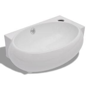 vidaXL lavabo con hueco de grifo y rebosadero cerámica blanco