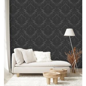 Papel pintado gaulan  lavable de damasco victoriano  negro  5.33m²