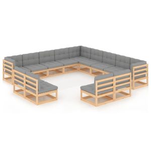 vidaXL juego de muebles de jardín 13 pzas y cojines madera maciza pino