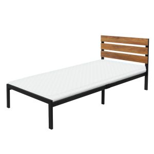 Cama metálica negra con cabecero de madera 90x200 cm con colchón