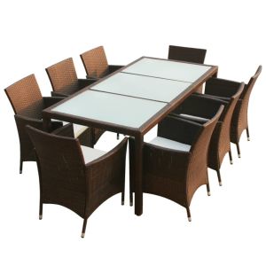 vidaXL set comedor de jardín 9 piezas y cojines ratán sintético marrón