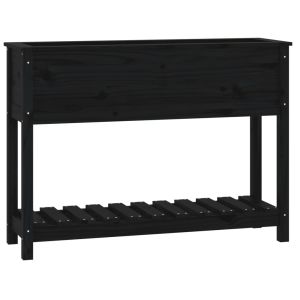 vidaXL jardinera con estante madera maciza pino negro 111,5x34,5x81 cm