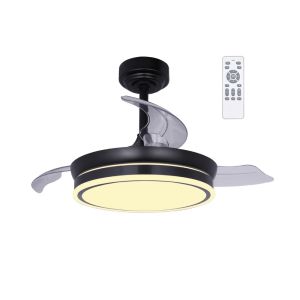 Ventilador de techo retráctil pequeño con luz LED 46w perla mini negro 3cct