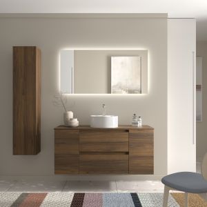 Mueble baño bequia 120cm + coqueta centrado + encimera + lavabo | nogal