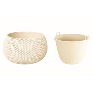 Maceta redonda con deposito splofy bowl de plastico crema 47,8x47,8x30  cm