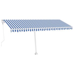 vidaXL toldo automático LED sensor de viento azul y blanco 500x350 cm