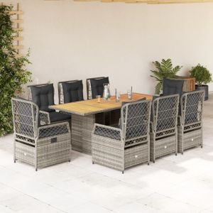 vidaXL set comedor jardín 9 pzas y cojines ratán sintético gris