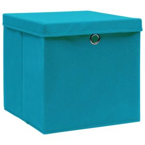 vidaXL cajas de almacenaje con tapas 10 uds azul bebé 28x28x28 cm