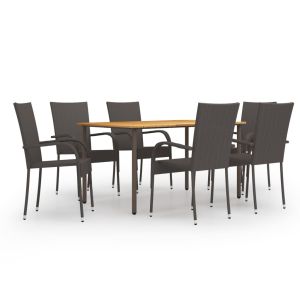 vidaXL set de muebles de comedor de jardín 7 piezas de ratán marrón