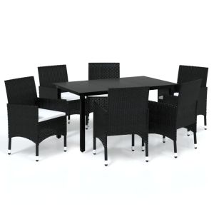 vidaXL set de comedor de jardín 7 pzas y cojines ratán sintético negro