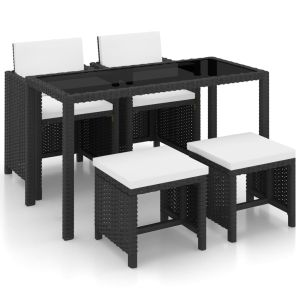 vidaXL set comedor de jardín 5 piezas y cojines ratán sintético negro