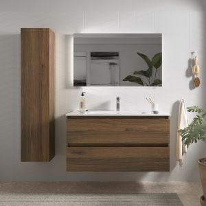 Mueble baño bequia 100cm + lavabo cerámica| nogal