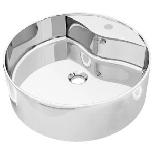 vidaXL lavabo con rebosadero 46,5x15,5 cm cerámica plateado