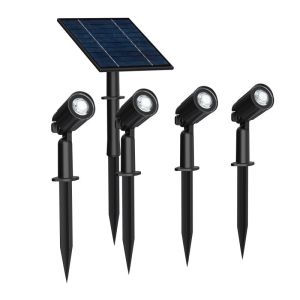 Kit de 4 focos solares LED con pincho roxi, perfecto para tu jardin