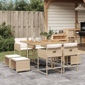 vidaXL set comedor de jardín 9 pzas con cojines ratán sintético beige