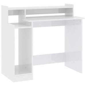 vidaXL escritorio LED madera contrachapada blanco brillo 97x45x90 cm