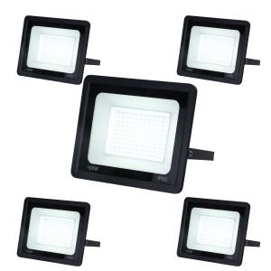Pack 5 focos LED proyectores exterior ip65 100w 10500lm 6000k luz fría