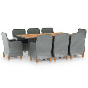 vidaXL set comedor jardín 9 pzas y cojines ratán sintético gris claro