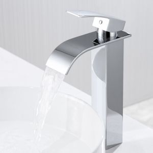 Grifo para lavabo en cascada, mezclador para lavabo sobre encimera cromado