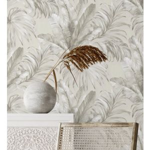 Papel pintado gaulan  lavable tropical hojas plantas beige textura 10.6m²