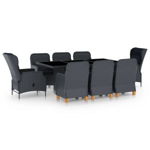 vidaXL set comedor jardín 9 piezas cojines ratán sintético gris oscuro