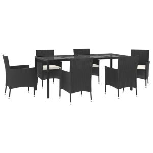 vidaXL set de comedor de jardín 7 pzas y cojines ratán sintético negro