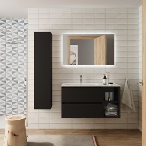 Mueble baño bequia 100cm + coqueta derecha + lavabo cerámica| negro