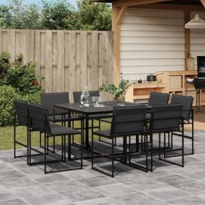 vidaXL juego de comedor de jardín 9 piezas con cojines textileno negro