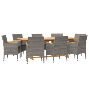 vidaXL juego de comedor de jardín 9 piezas con cojines gris